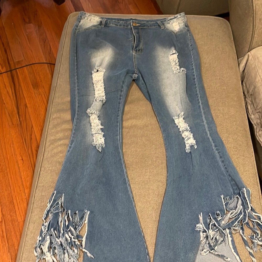 Ladies 3XL shredded leg denim jeans-Halloween costume the Devil’s Rejects